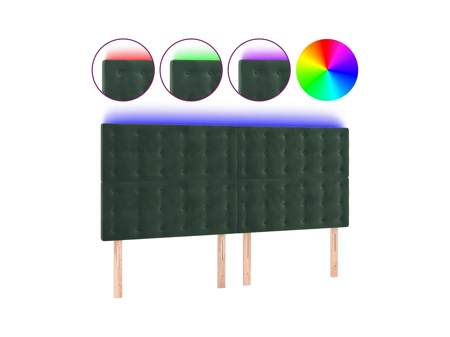 Tête de Lit | Panneau de tête pour lit Moderne à LED Vert foncé 200x5x118/128 cm Velours