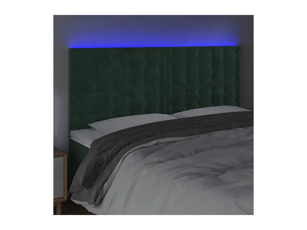 Tête de Lit | Panneau de tête pour lit Moderne à LED Vert foncé 200x5x118/128 cm Velours