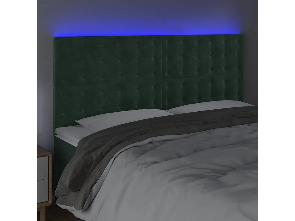 Cabecero | Cabezal de Cama | Mueble cabecero con luces LED terciopelo verde oscuro 200x5x118/128 cm