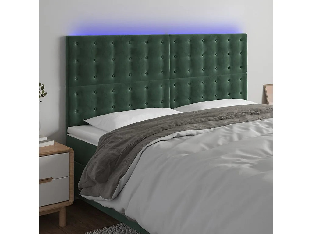 Hoofdbord | Hoofdeinde LED 200x5x118/128 cm fluweel donkergroen