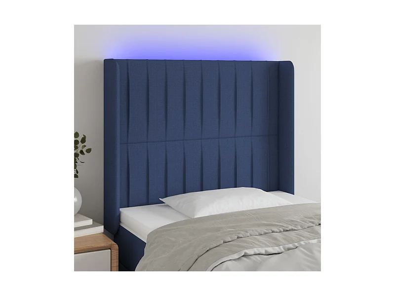 Tête de Lit | Panneau de tête pour lit Moderne à LED Bleu 83x16x118/128 cm Tissu