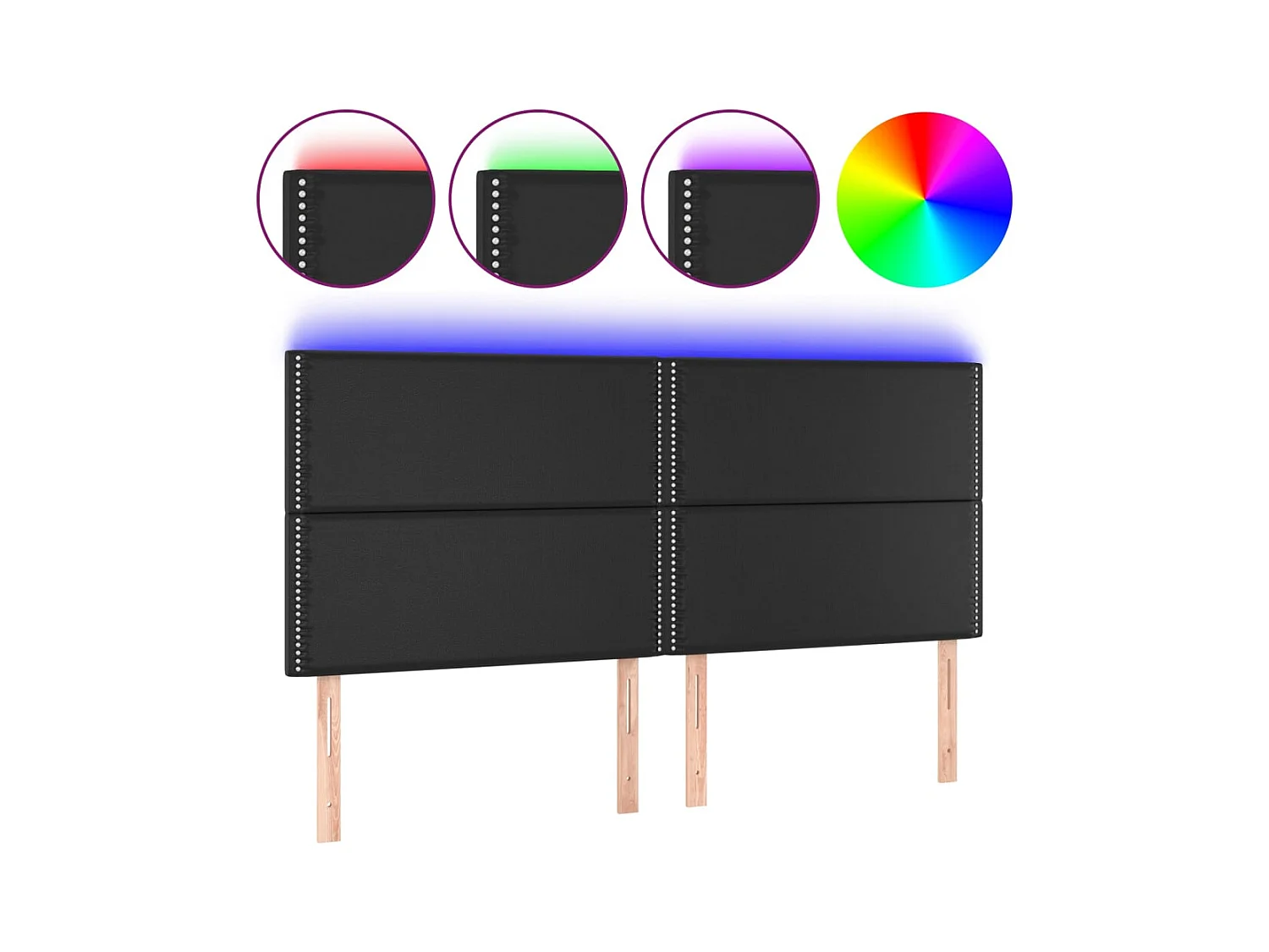 Cabecero | Cabezal de Cama | Mueble cabecero con luces LED cuero sintético negro 160x5x118/128 cm