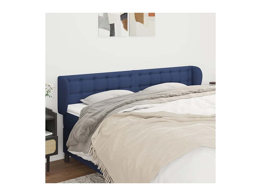 Tête de Lit | Panneau de tête pour lit Moderne avec oreilles Bleu 163x23x78/88 cm Tissu