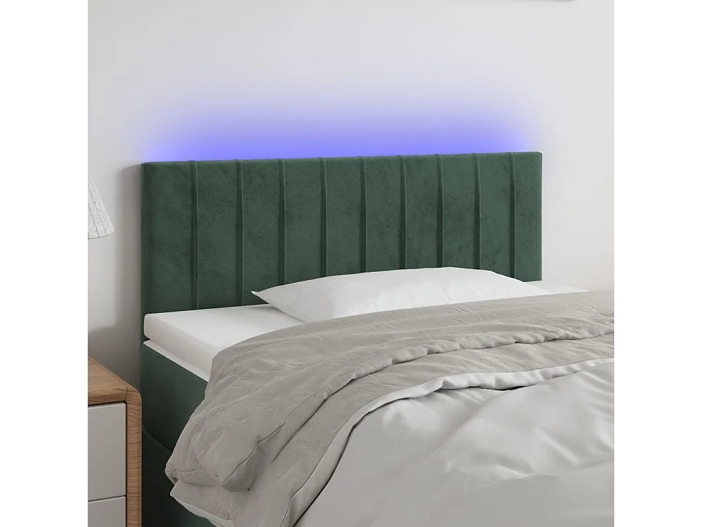 Tête de Lit | Panneau de tête pour lit Moderne à LED Vert foncé 100x5x78/88 cm Velours