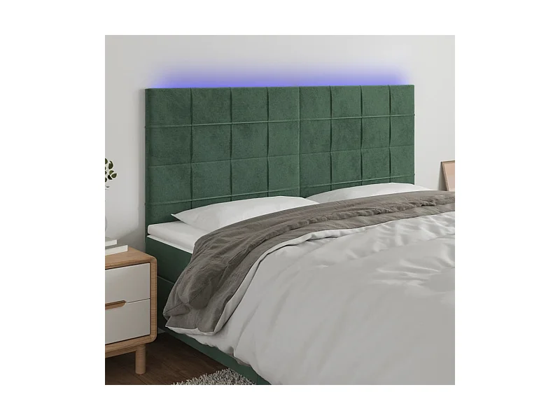 Tête de Lit | Panneau de tête pour lit Moderne à LED Vert foncé 160x5x118/128 cm Velours