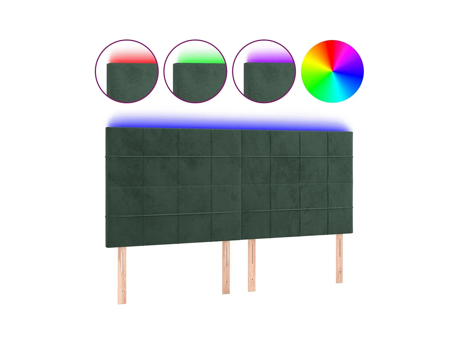 Cabecero | Cabezal de Cama | Mueble cabecero con luces LED terciopelo verde oscuro 160x5x118/128 cm