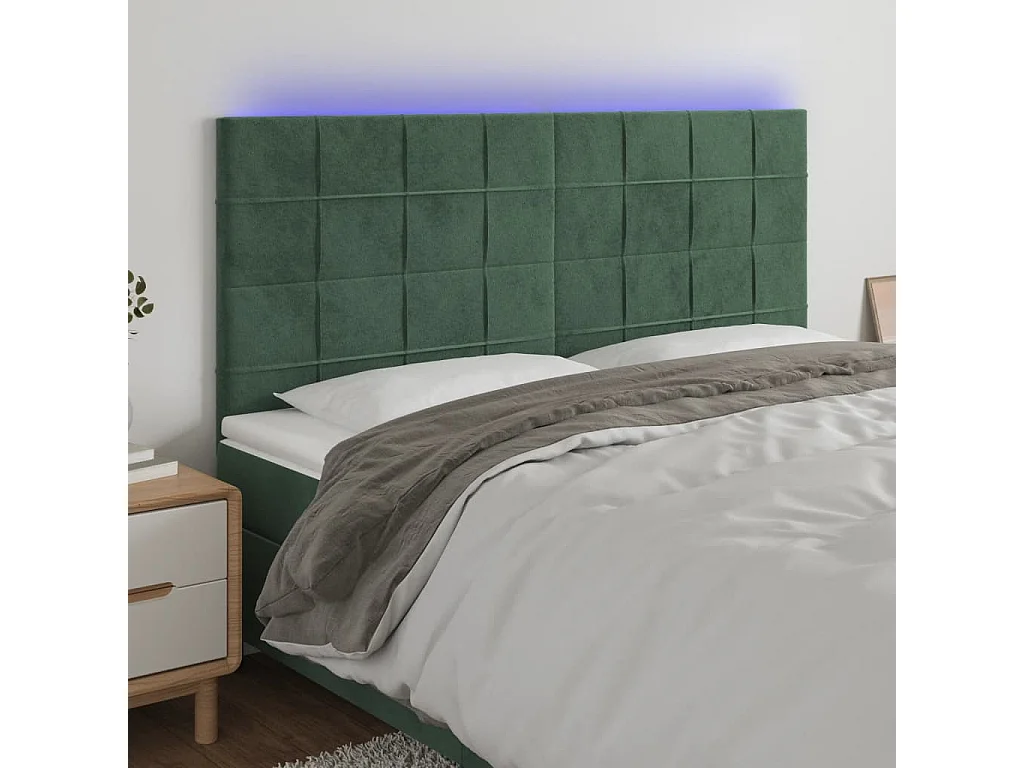 Hoofdbord | Hoofdeinde LED 160x5x118/128 cm fluweel donkergroen