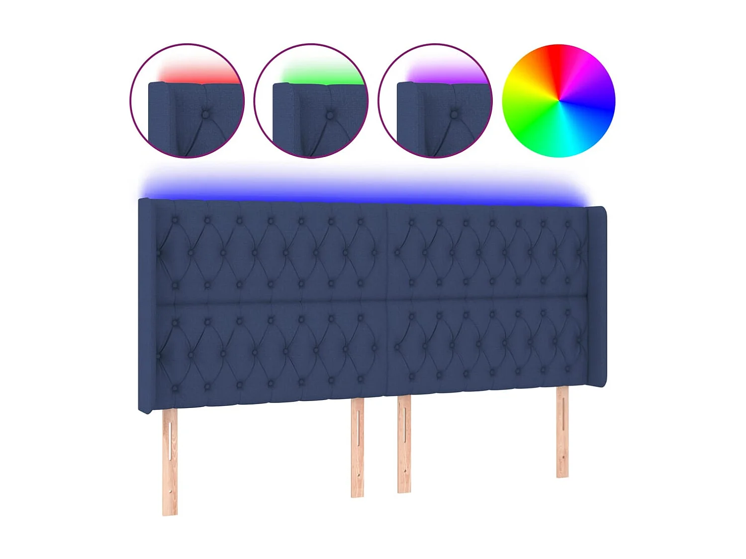 Tête de Lit | Panneau de tête pour lit Moderne à LED Bleu 183x16x118/128 cm Tissu