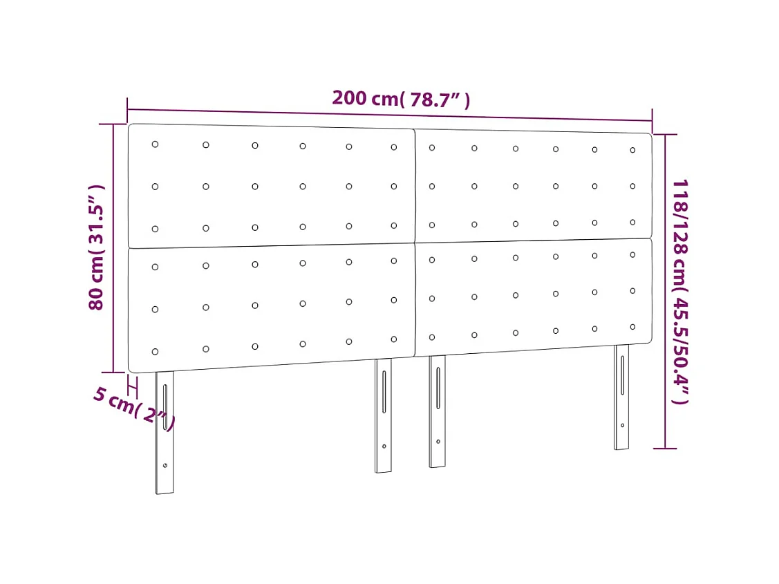 Tête de Lit | Panneau de tête pour lit Moderne à LED Bleu foncé 200x5x118/128 cm Velours