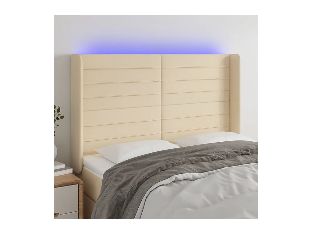 Tête de Lit | Panneau de tête pour lit Moderne à LED Crème 147x16x118/128 cm Tissu
