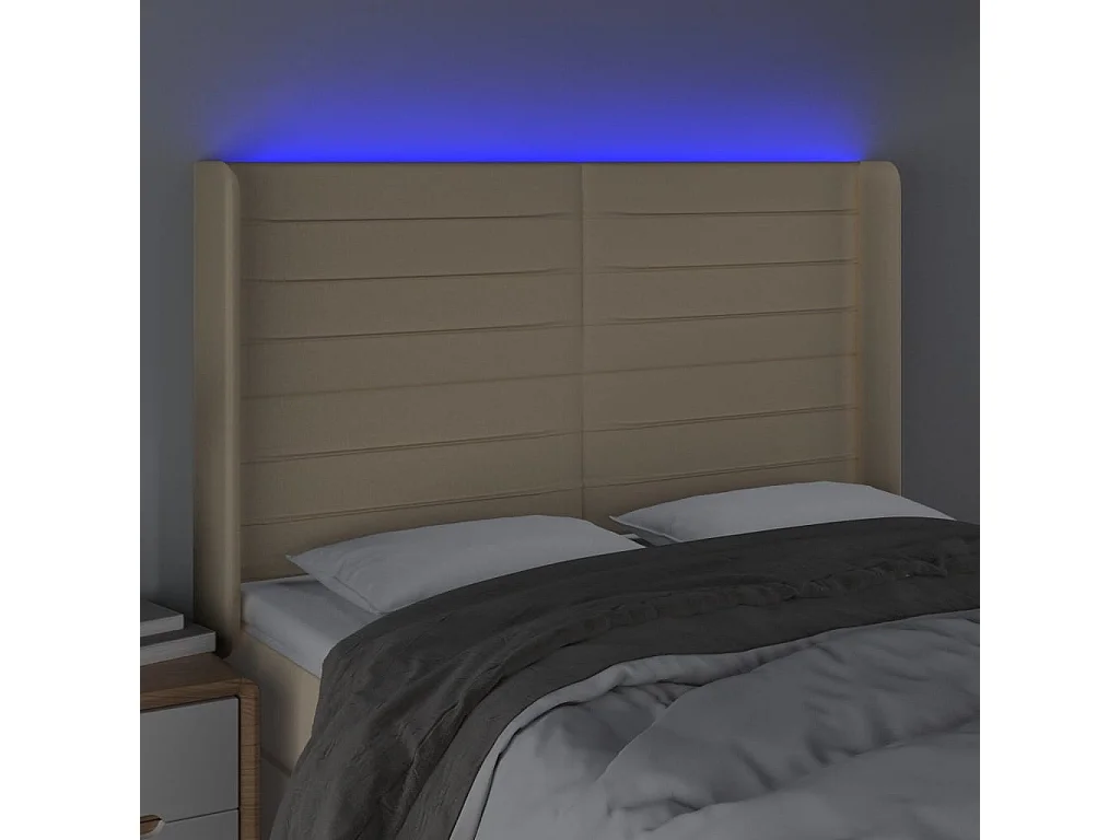Tête de Lit | Panneau de tête pour lit Moderne à LED Crème 147x16x118/128 cm Tissu