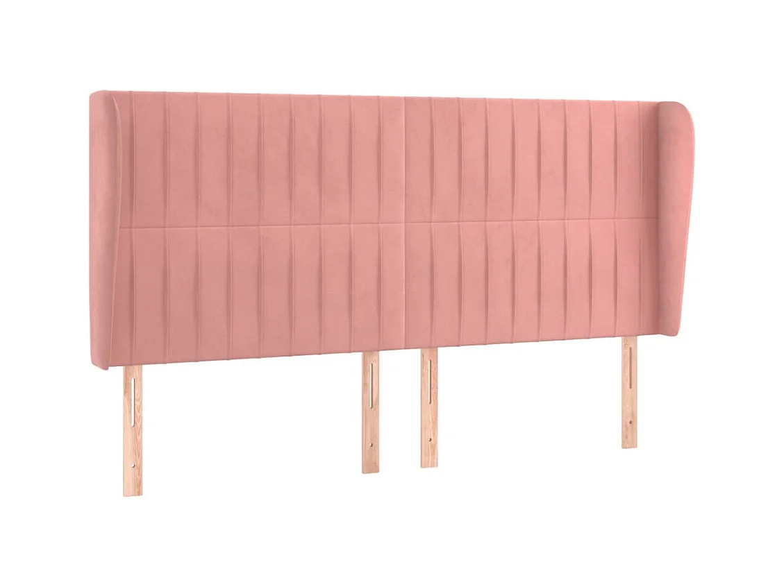 Cabecero | Cabezal de Cama | Mueble cabecero con orejas de terciopelo rosa 203x23x118/128 cm