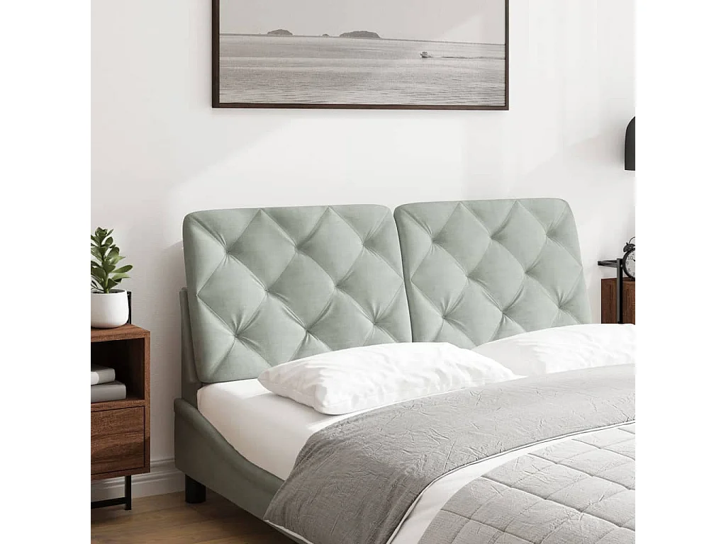 Tête de lit | Coussin de tête de lit | Tête de lit décoratif gris clair 120 cm velours