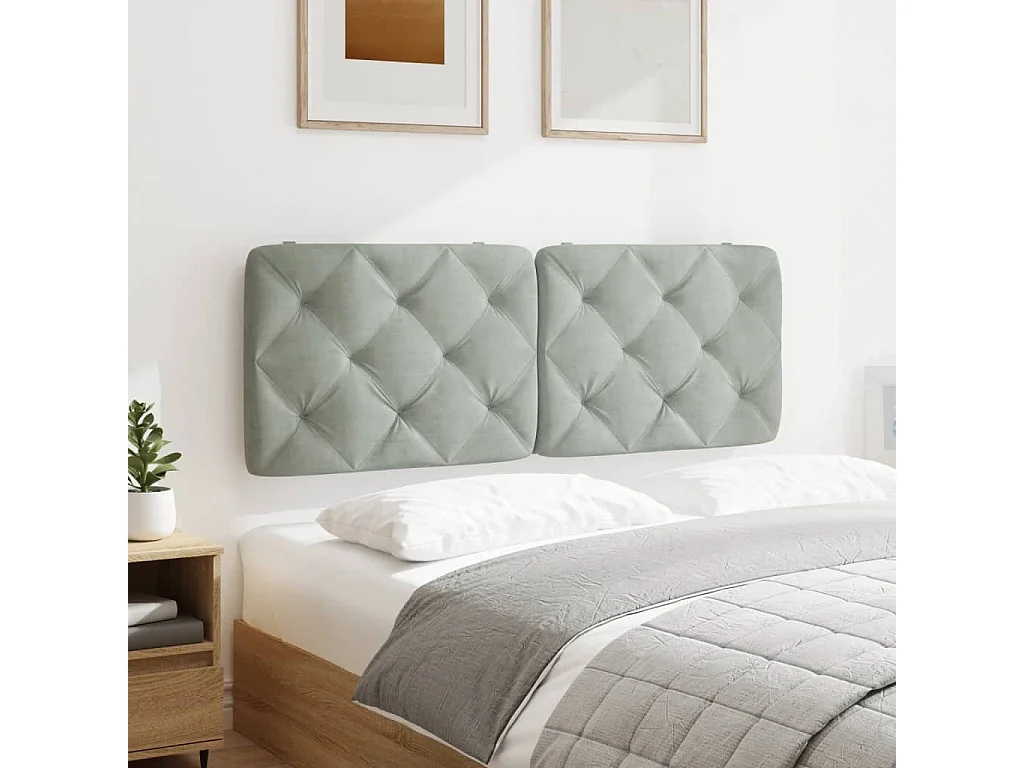 Tête de lit | Coussin de tête de lit | Tête de lit décoratif gris clair 120 cm velours