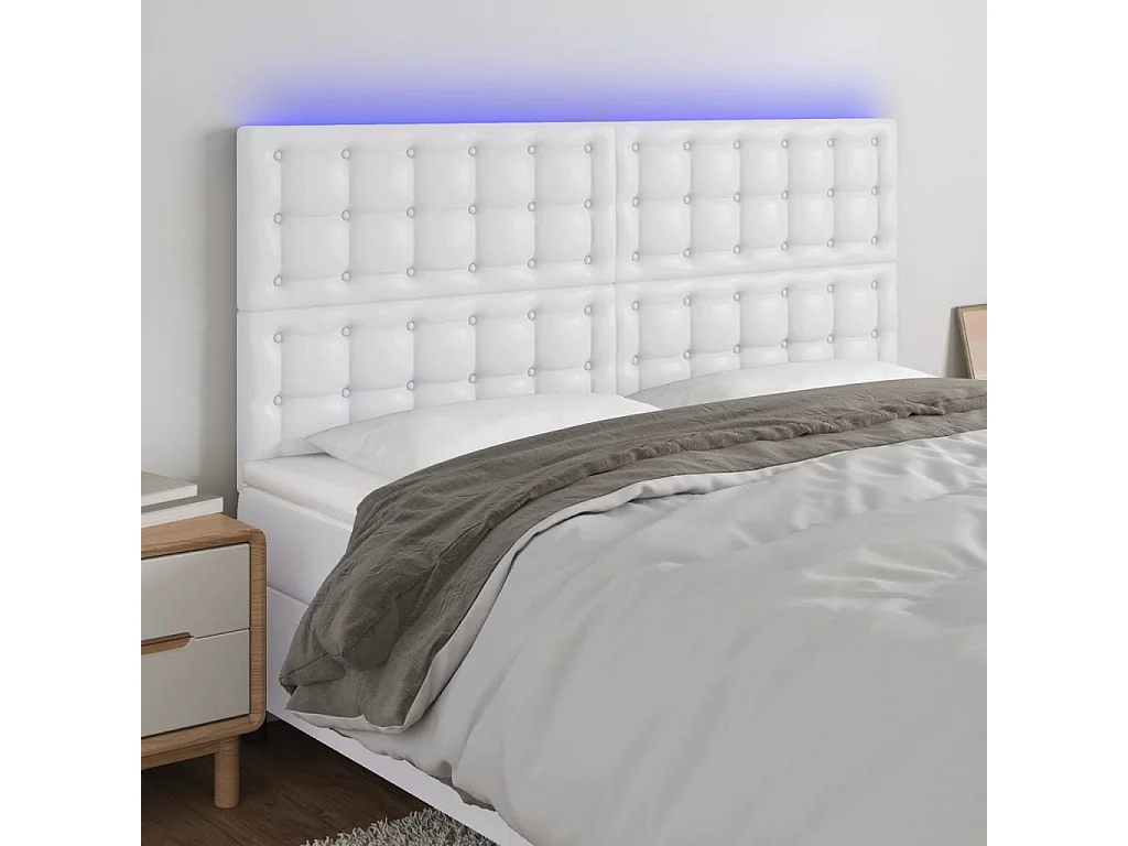 Tête de Lit | Panneau de tête pour lit Moderne à LED Blanc 160x5x118/128 cm Similicuir