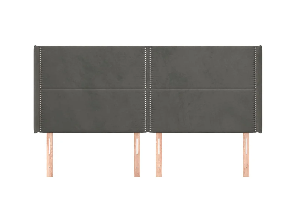 Tête de Lit | Panneau de tête pour lit Moderne avec oreilles Gris foncé 203x16x118/128 cm Velours