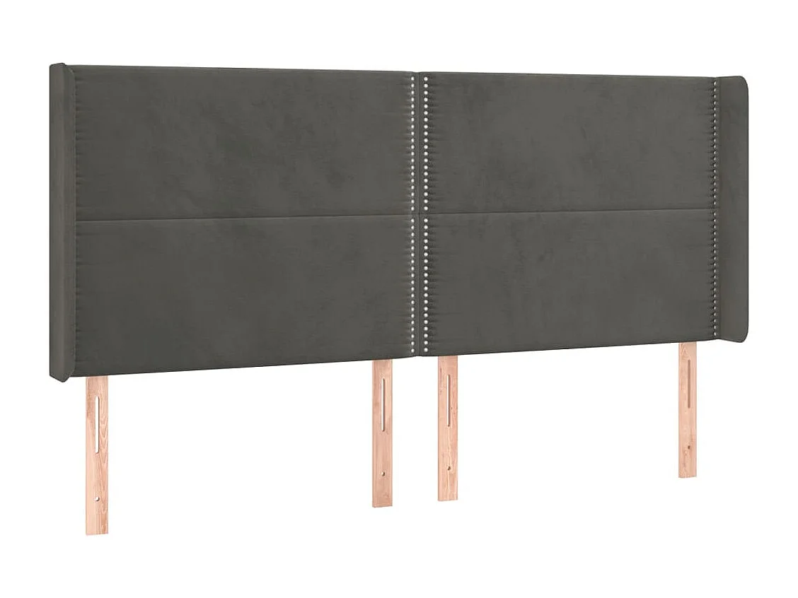 Tête de Lit | Panneau de tête pour lit Moderne avec oreilles Gris foncé 203x16x118/128 cm Velours