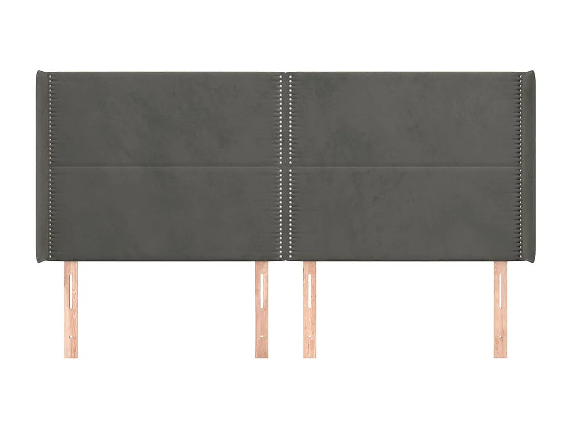 Tête de Lit | Panneau de tête pour lit Moderne avec oreilles Gris foncé 203x16x118/128 cm Velours
