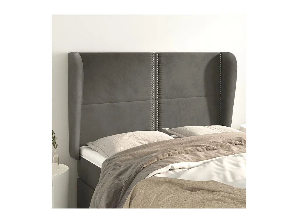 Tête de Lit | Panneau de tête pour lit Moderne avec oreilles Gris foncé 147x23x118/128 cm Velours