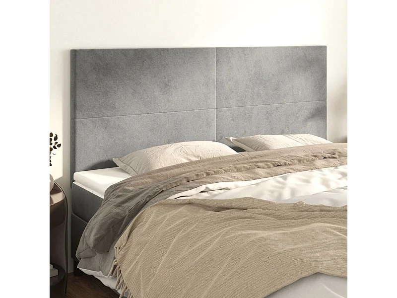 Cabeceros | Cabezal de cama | Mueble de cabecero 4 unidades de terciopelo gris claro 90x5x78/88 cm