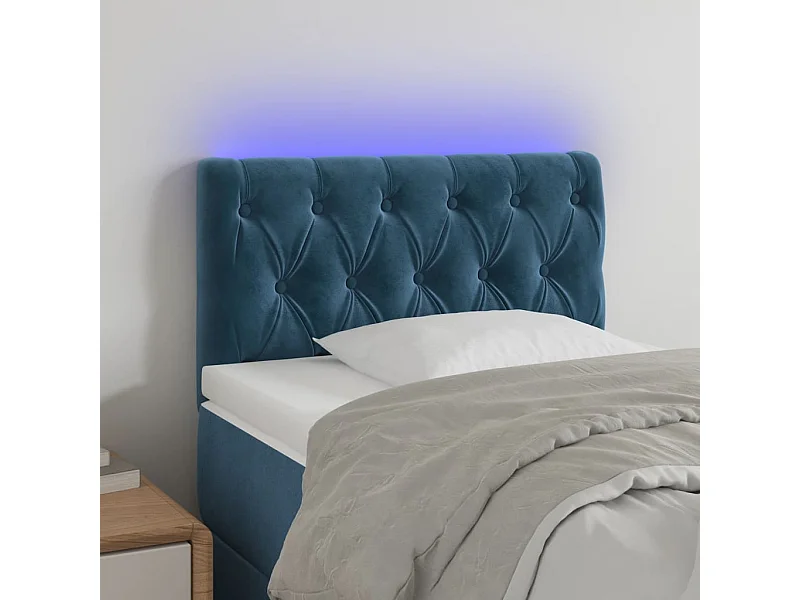 Cabecero | Cabezal de Cama | Mueble cabecero con LED de terciopelo azul oscuro 80x7x78/88 cm