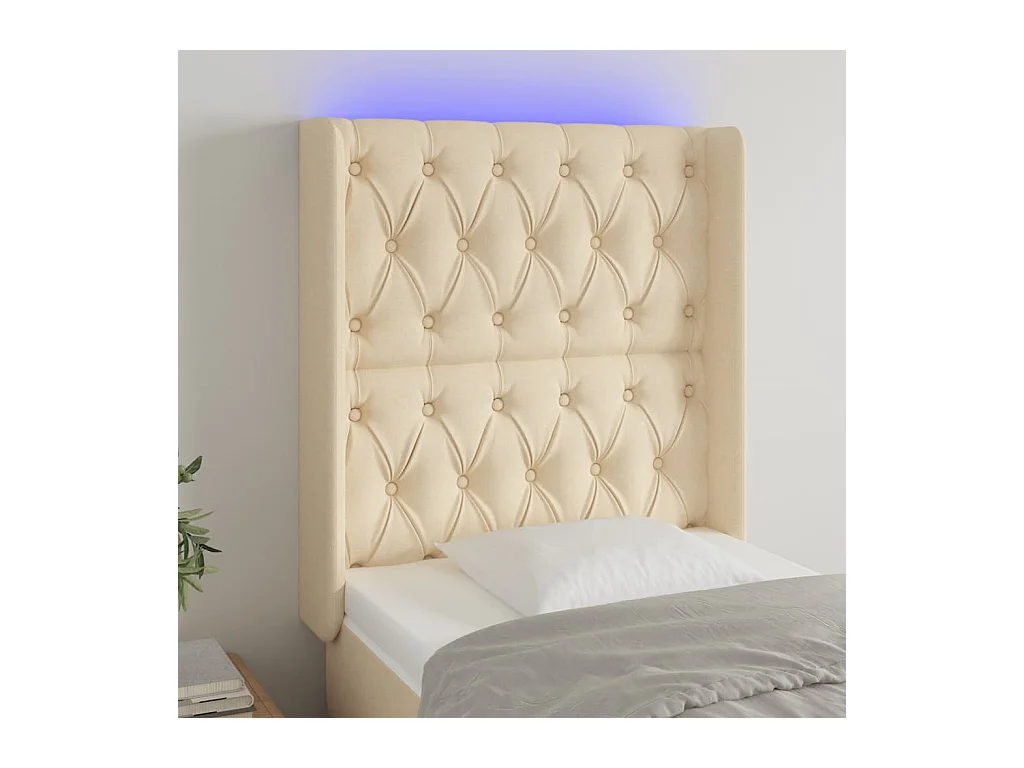 Mueble cabecero | Cabezal de cama | Cabecero con LED de tela color crema 83x16x118/128 cm
