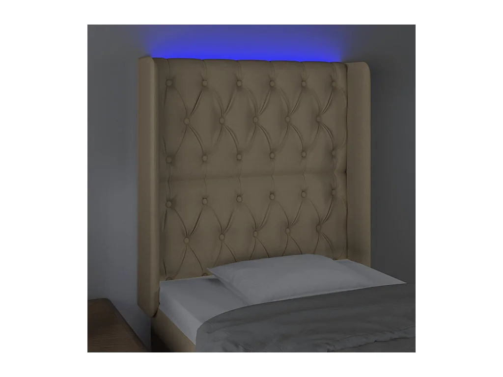 Mueble cabecero | Cabezal de cama | Cabecero con LED de tela color crema 83x16x118/128 cm