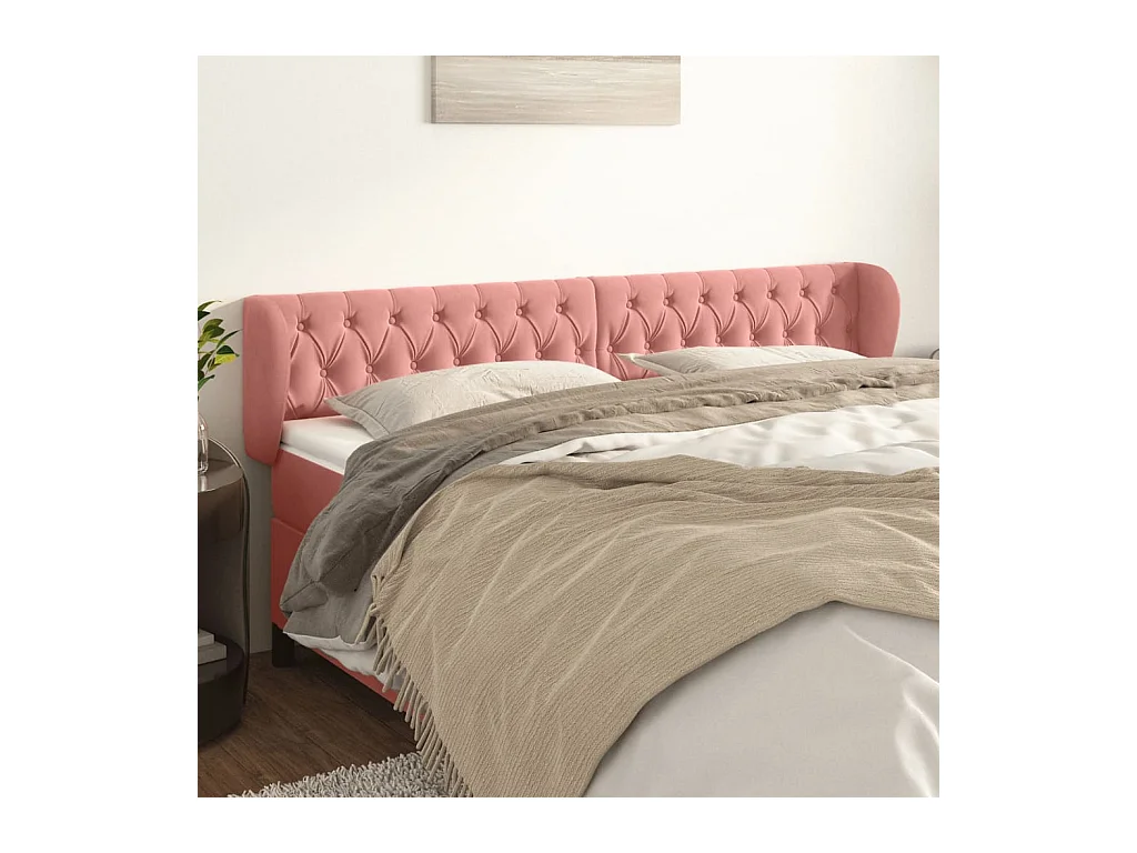 Tête de Lit | Panneau de tête pour lit Moderne avec oreilles Rose 203x23x78/88 cm Velours