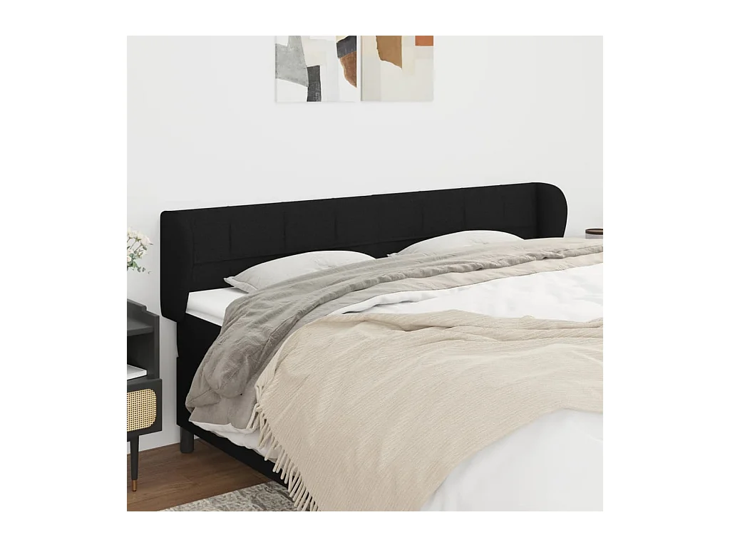 Tête de Lit | Panneau de tête pour lit Moderne avec oreilles Noir 203x23x78/88 cm Tissu