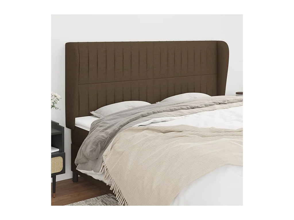 Cabecero | Cabezal de Cama | Mueble cabecero con orejas de tela marrón oscuro 163x23x118/128 cm