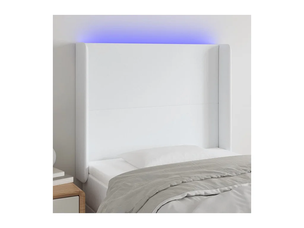 Tête de Lit | Panneau de tête pour lit Moderne à LED Blanc 103x16x118/128 cm Similicuir