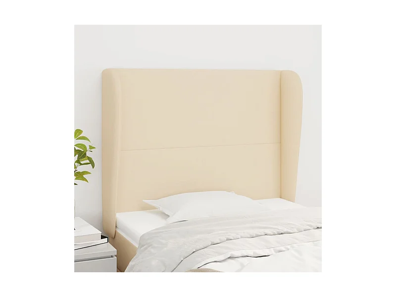 Cabecero | Cabezal de Cama | Mueble cabecero con orejas de tela color crema 103x23x118/128 cm