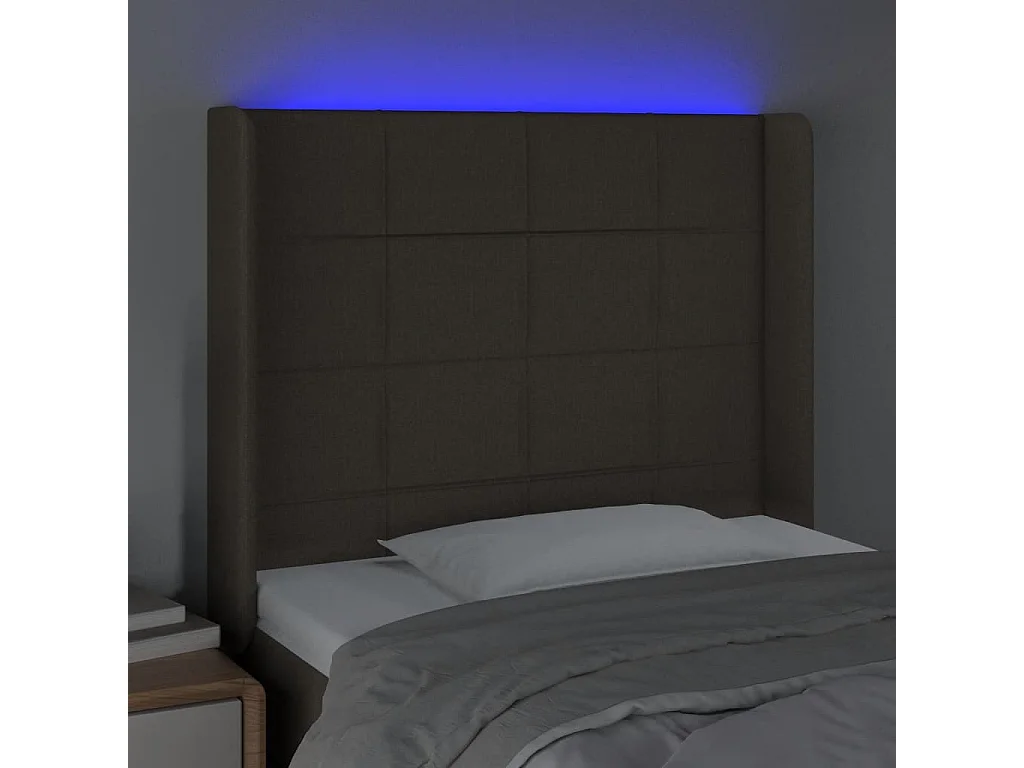 Tête de Lit | Panneau de tête pour lit Moderne à LED Taupe 103x16x118/128 cm Tissu