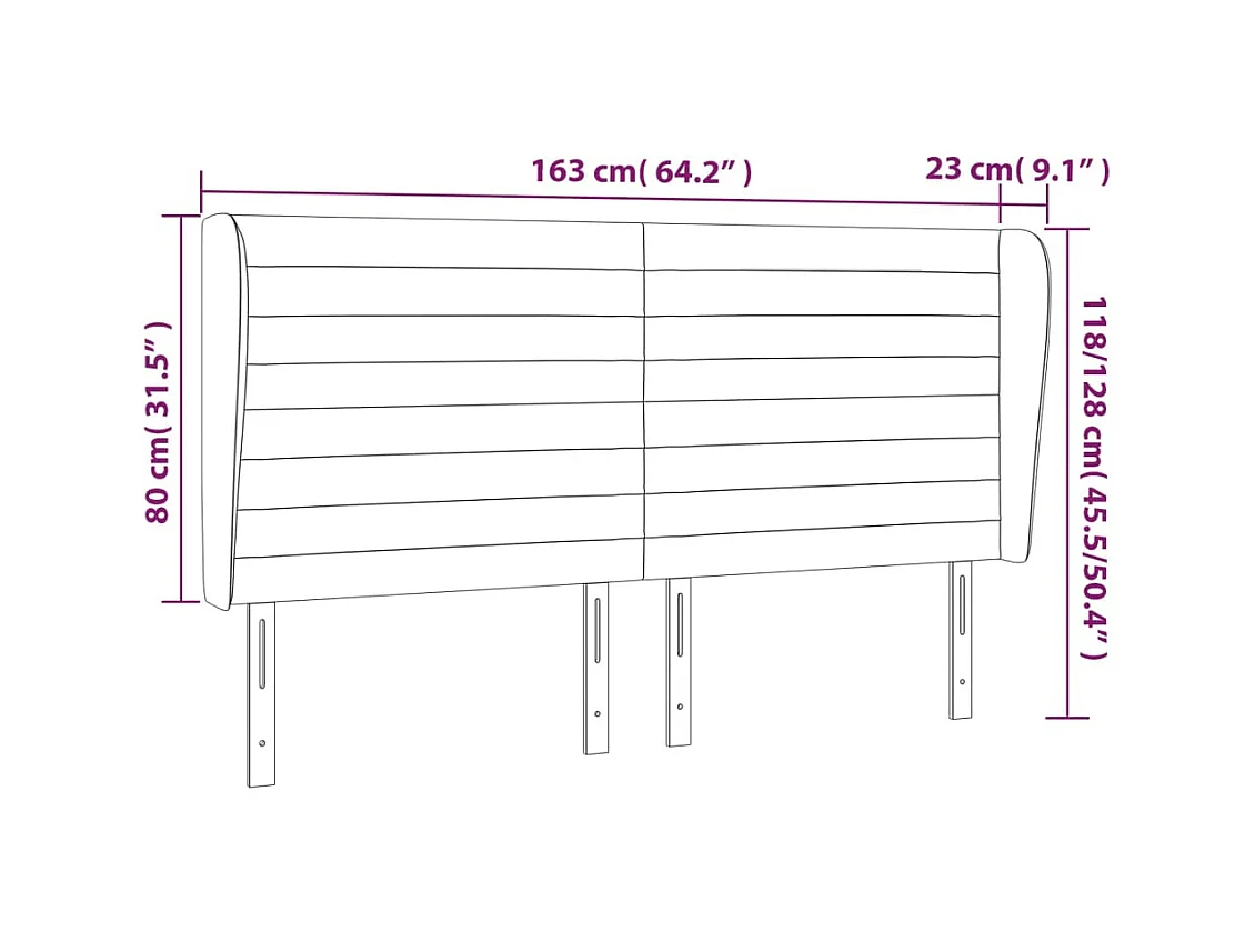 Cabecero | Cabezal de Cama | Mueble cabecero con orejas de tela azul 163x23x118/128 cm