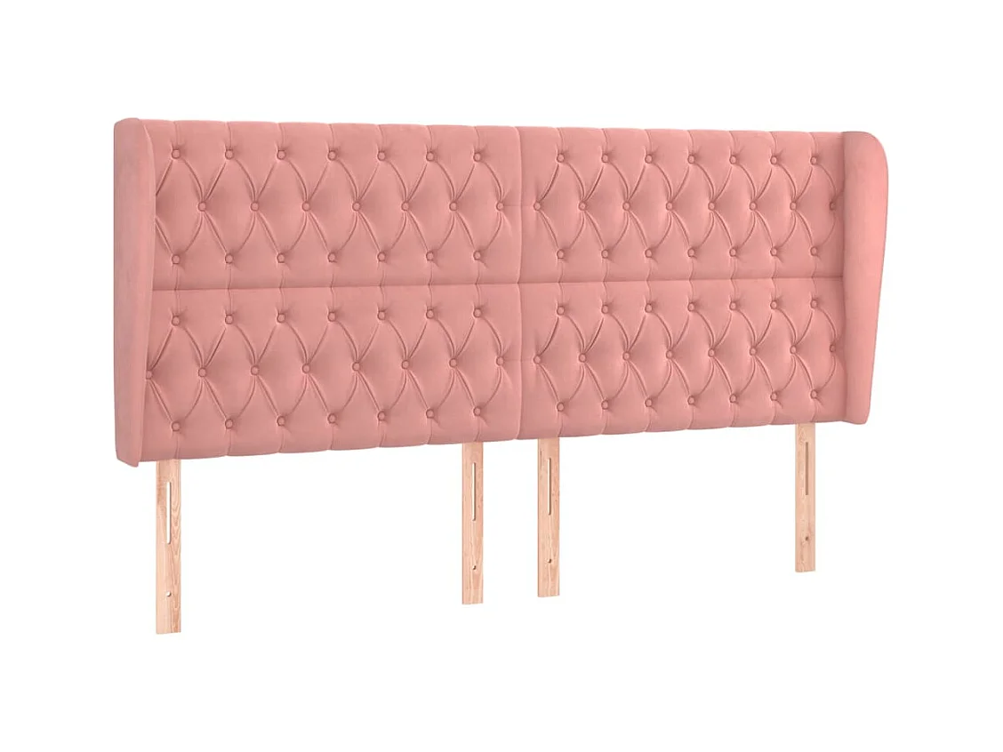 Cabecero | Cabezal de Cama | Mueble cabecero con orejas de terciopelo rosa 203x23x118/128 cm