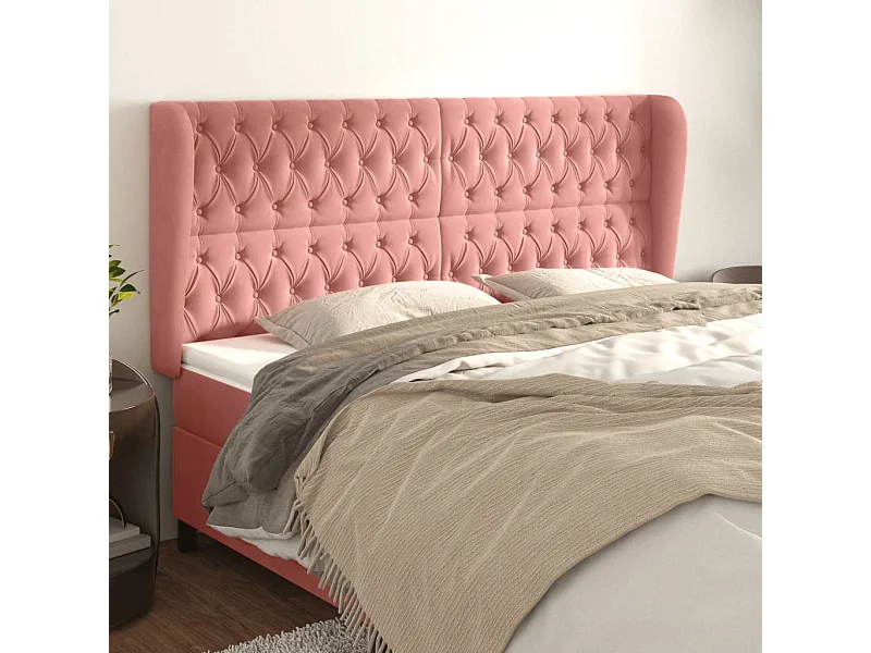 Tête de Lit | Panneau de tête pour lit Moderne avec oreilles Rose 203x23x118/128 cm Velours