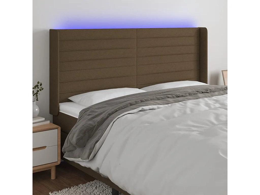 Hoofdbord | Hoofdeinde LED 203x16x118/128 cm stof donkerbruin