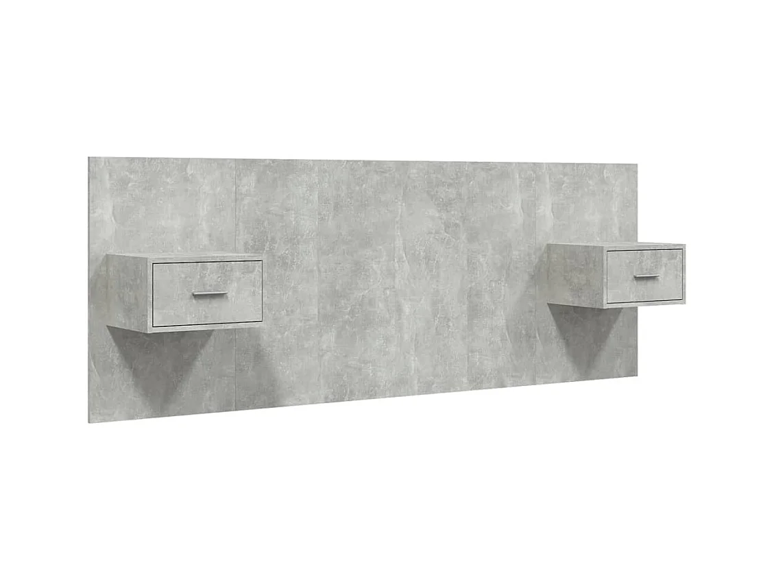 Cabecero de Cama | Cabezal de cama | Mueble de cabecero con mesitas madera contrachapada gris hormigón