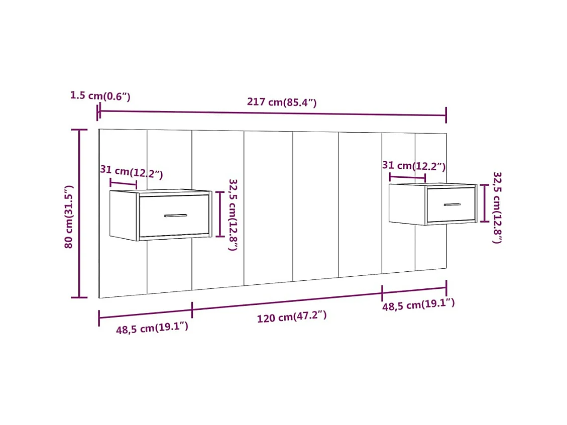 Cabecero de Cama | Cabezal de cama | Mueble de cabecero con mesitas madera contrachapada gris hormigón