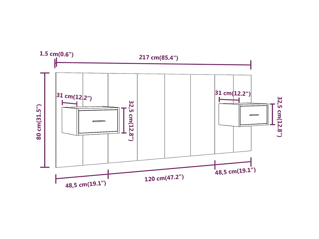 Cabecero de Cama | Cabezal de cama | Mueble de cabecero con mesitas madera contrachapada gris hormigón