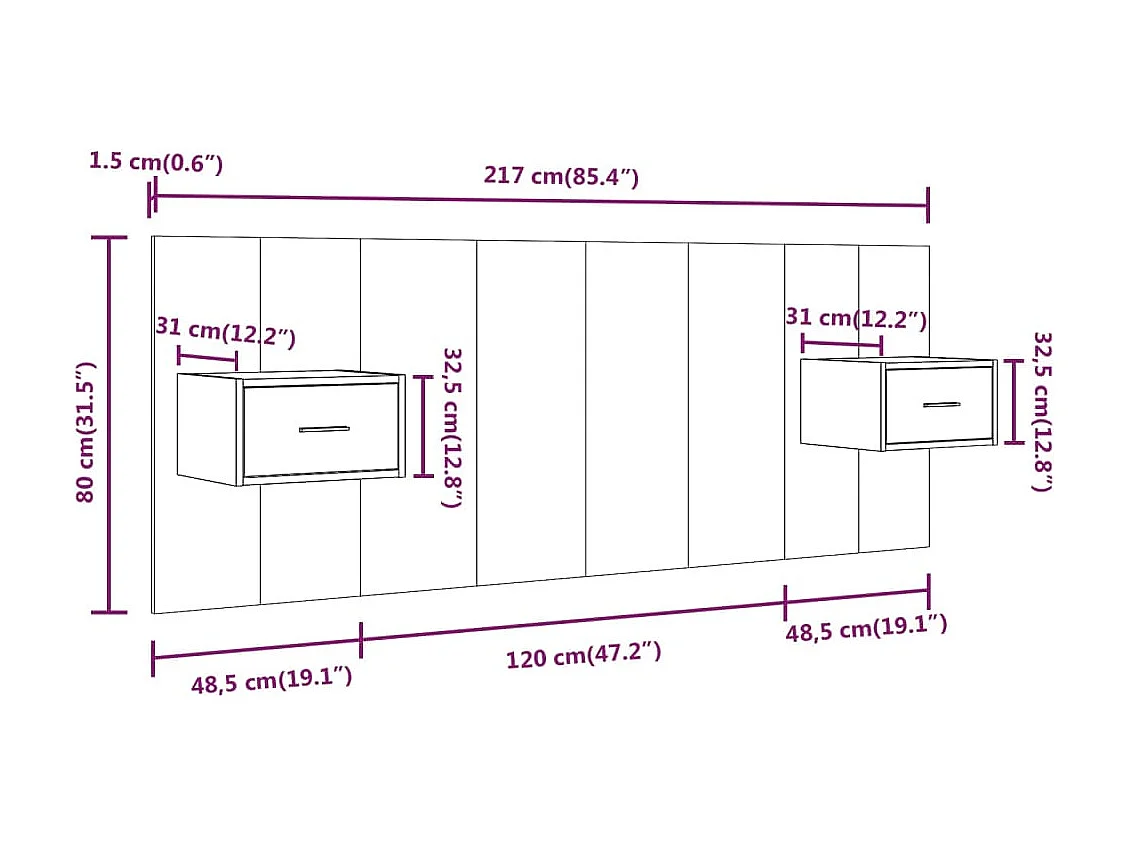 Tête de Lit avec rangement | Tête de lit avec armoires Gris béton Bois d'ingénierie