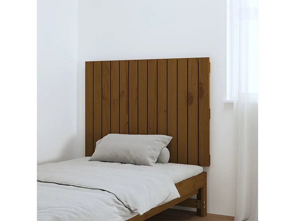 Cabecero cama | Cabezal de cama | Mueble de cabecero pared madera maciza pino marrón miel 82,5x3x60 cm