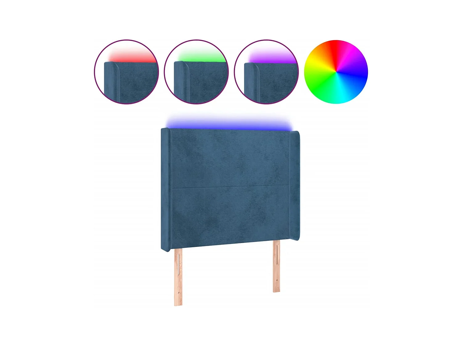 Cabecero | Cabezal de Cama | Mueble cabecero con LED de terciopelo azul oscuro 83x16x118/128 cm