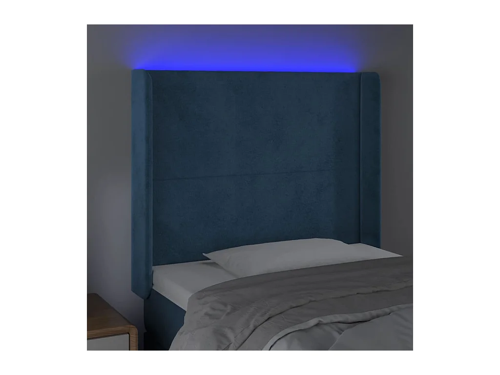 Cabecero | Cabezal de Cama | Mueble cabecero con LED de terciopelo azul oscuro 83x16x118/128 cm