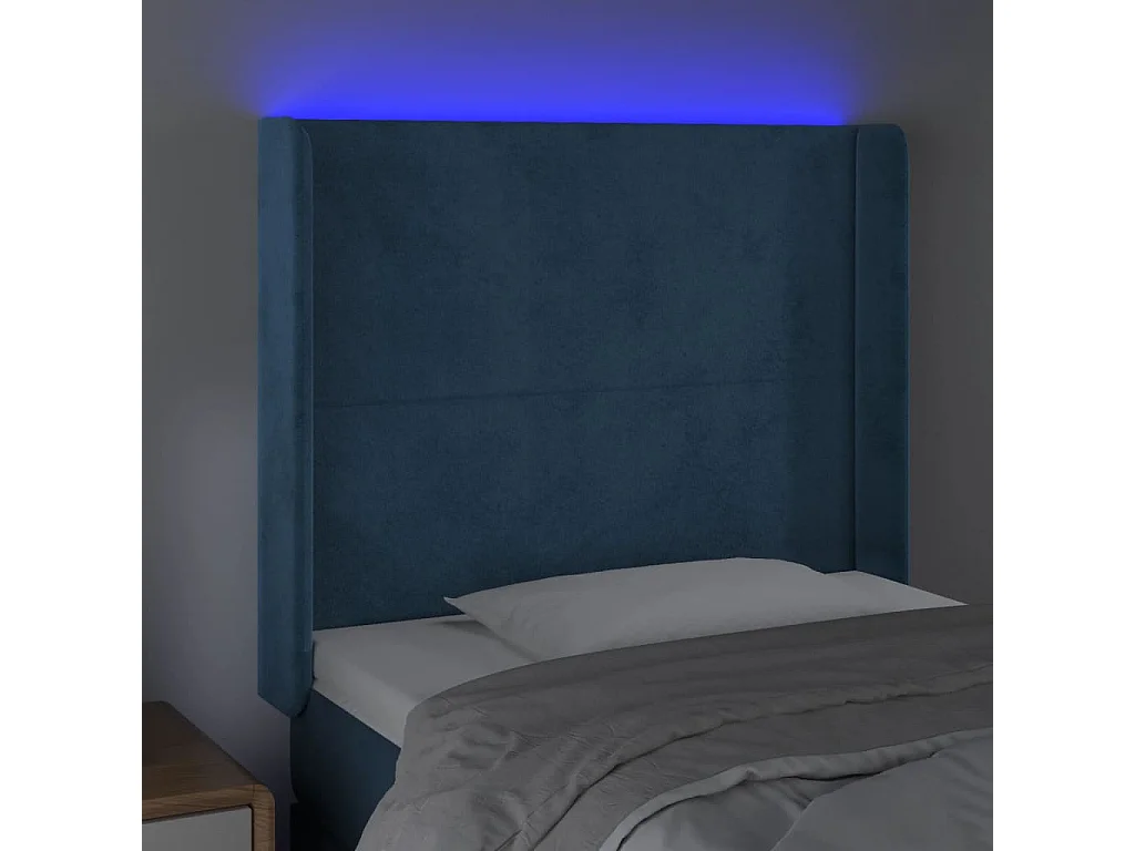 Tête de Lit | Panneau de tête pour lit Moderne à LED Bleu foncé 83x16x118/128 cm Velours