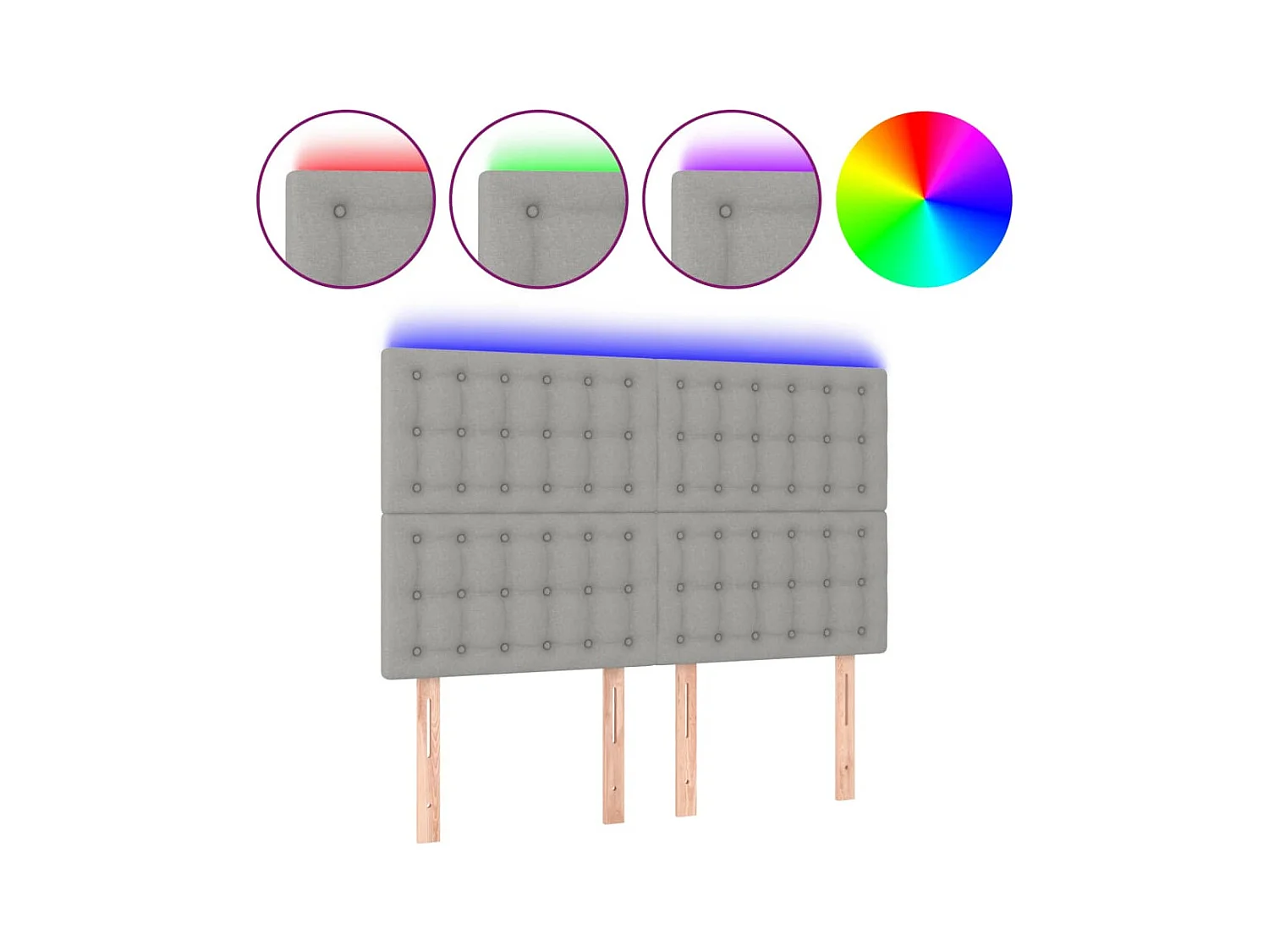 Cabecero | Cabezal de Cama | Mueble cabecero con luces LED tela gris claro 144x5x118/128 cm