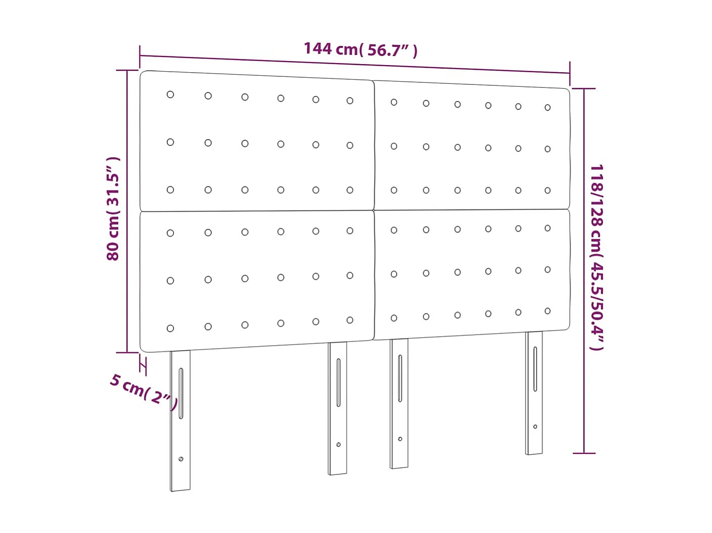 Hoofdbord | Hoofdeinde LED 144x5x118/128 cm stof lichtgrijs