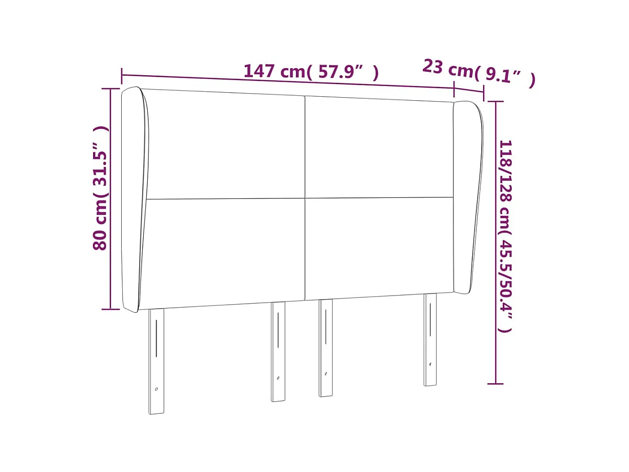 Cabecero | Cabezal de Cama | Mueble cabecero con orejas de terciopelo negro 147x23x118/128 cm