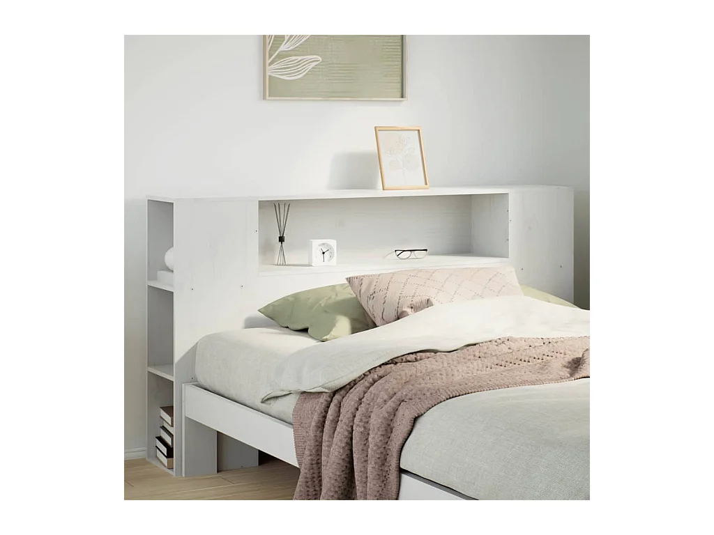 Cabecero de Cama | Cabezal de cama | Mueble de cabecero almacenaje madera maciza pino blanco 160 cm