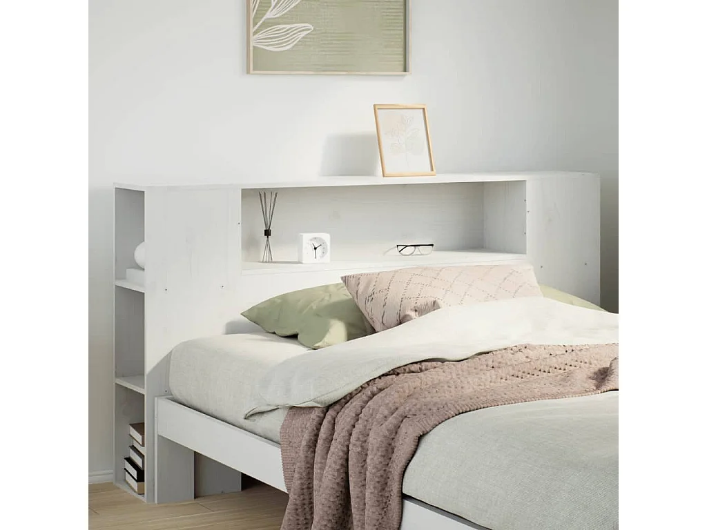 Tête de Lit | Panneau de tête pour lit Moderne avec rangement blanc 160 cm bois massif de pin